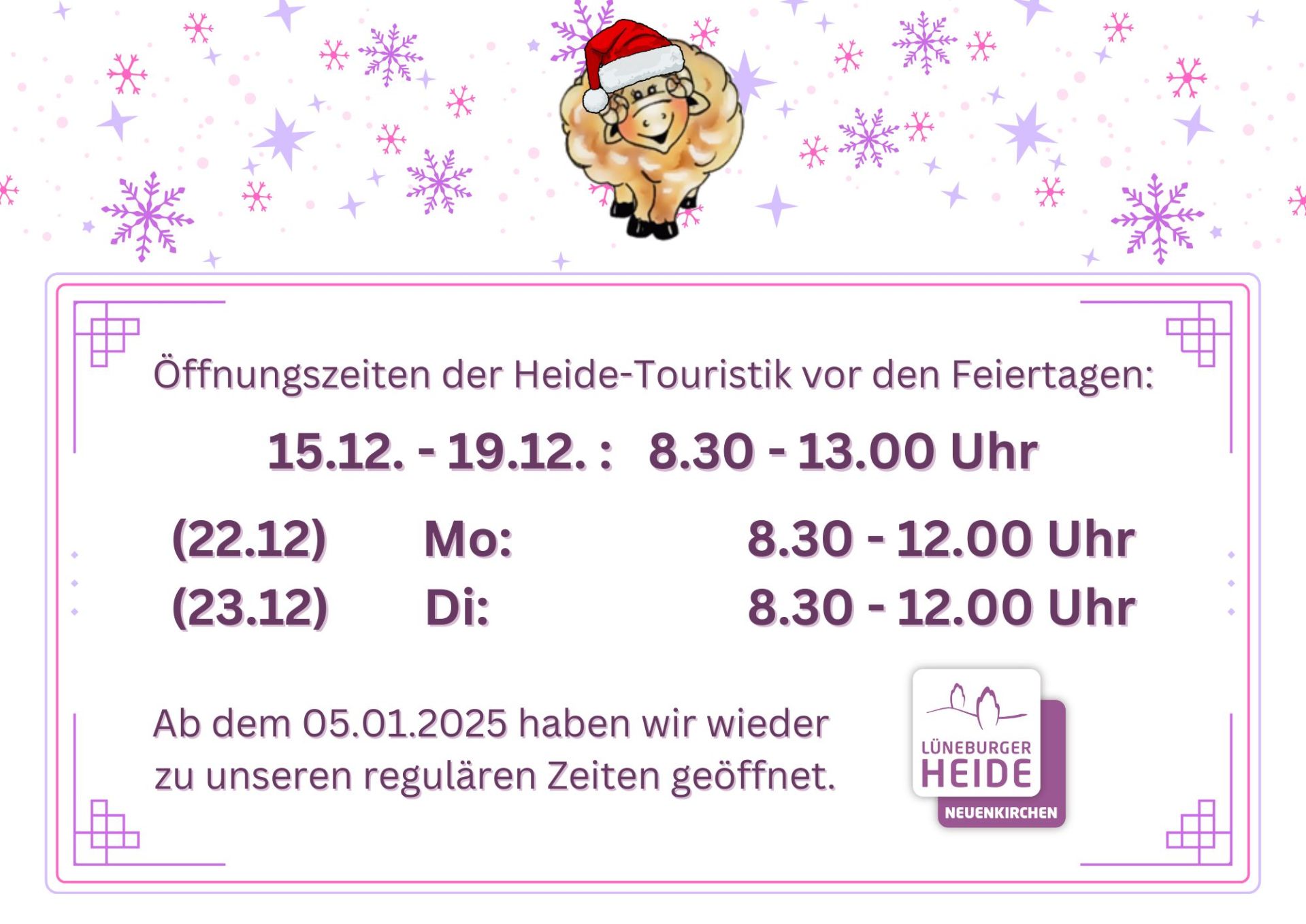 Öffnungszeiten vor den Feiertagen 2025