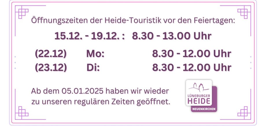 Öffnungszeiten vor den Feiertagen 2025