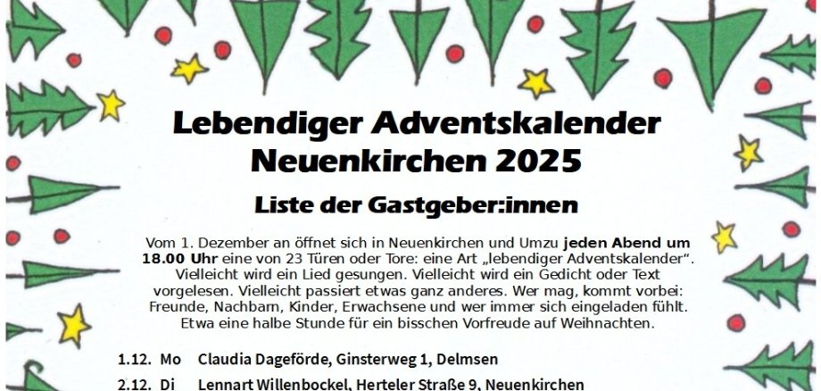 Lebendiger Adventskalender 2025 Das Programm des "lebendigen Adventskalenders" Neuenkirchen 2025