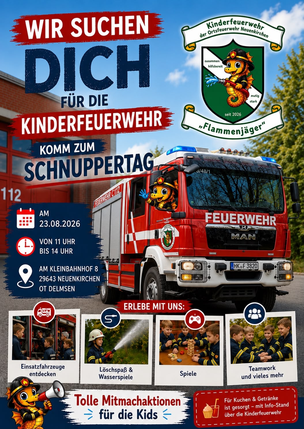 Schnuppertag der Kinderfeuerwehr Plakat Schnuppertag der Kinderfeuerwehr am 23. August 2026