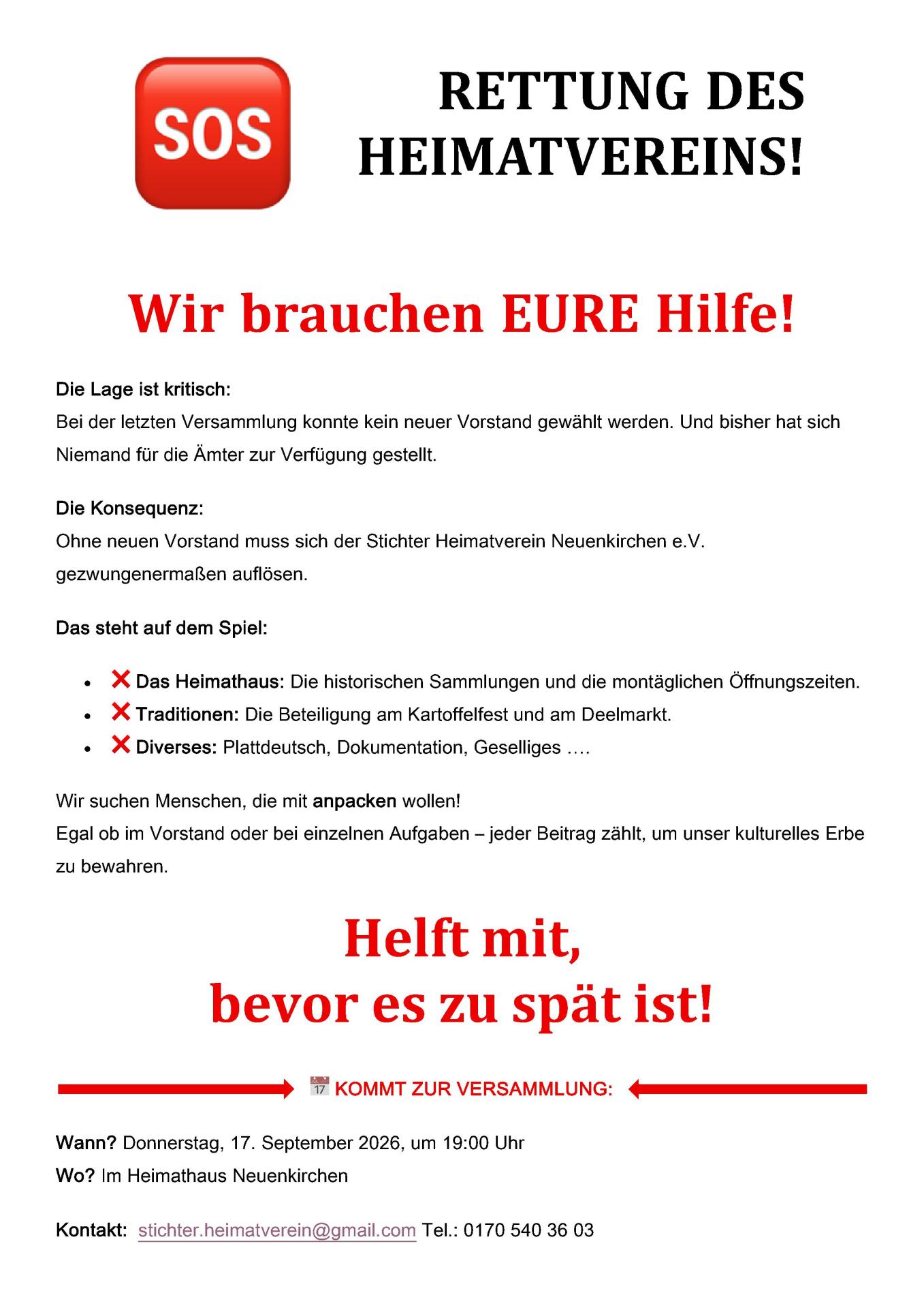 Rettung des Heimatvereins - Plakat