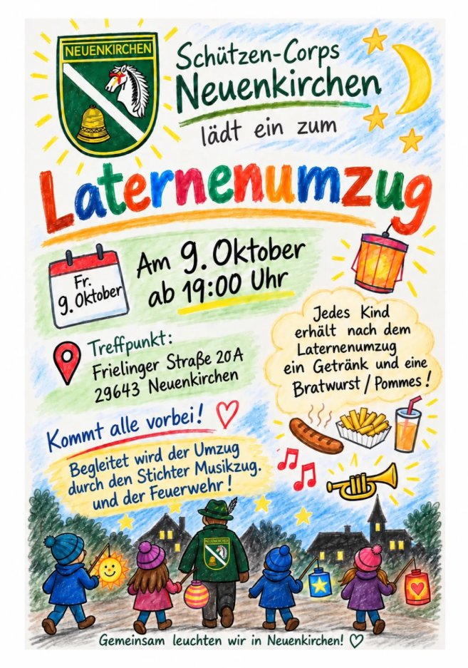 Laternenumzug des Schützen-Corps Neuenkirchen Plakat des Laternenumzugs des Schützen-Corps Neuenkirchen 2026