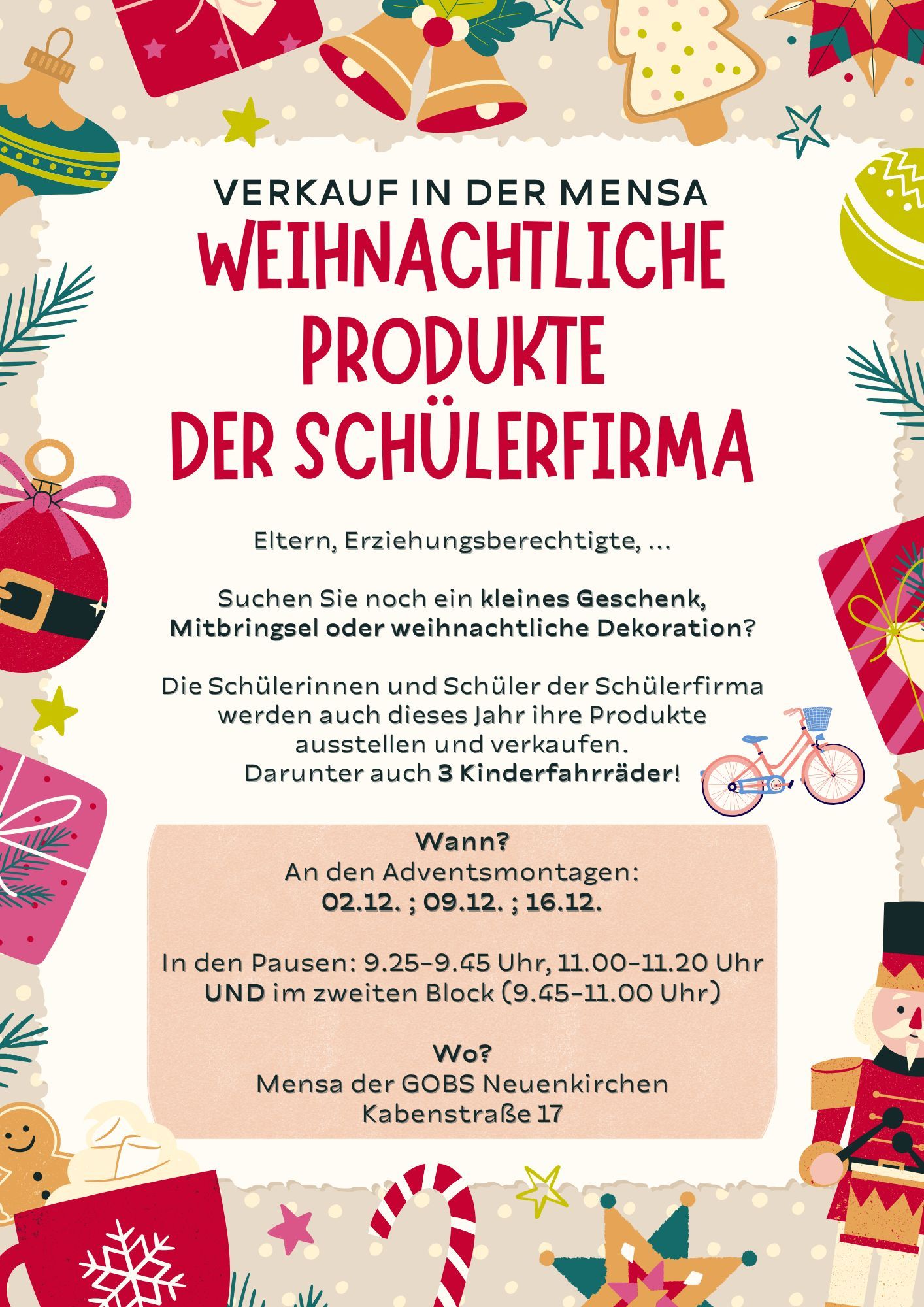 Schülerfirma Weihnachtsverkauf Poster
