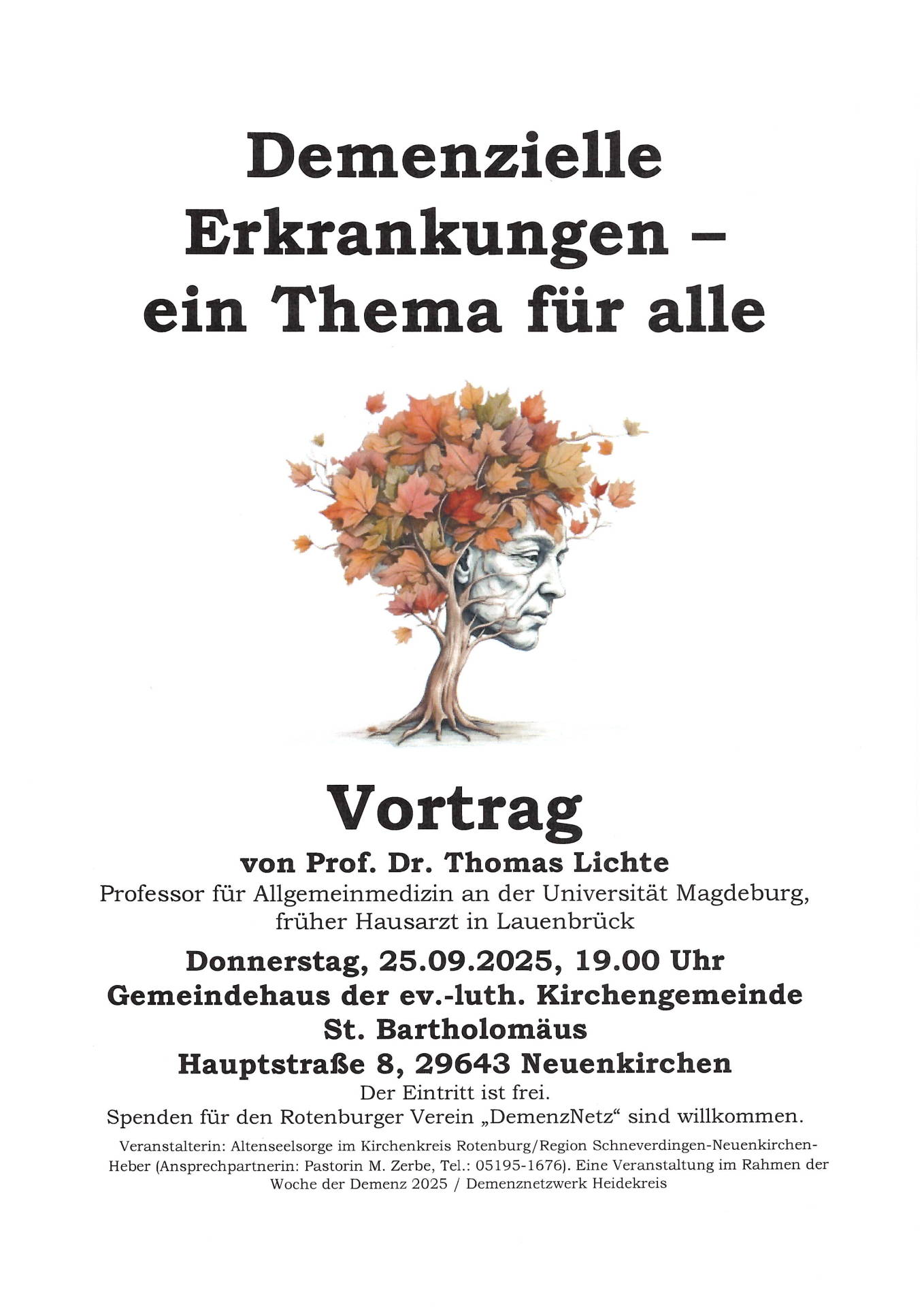 Plakat - Vortrag: Demenzielle Erkrankung