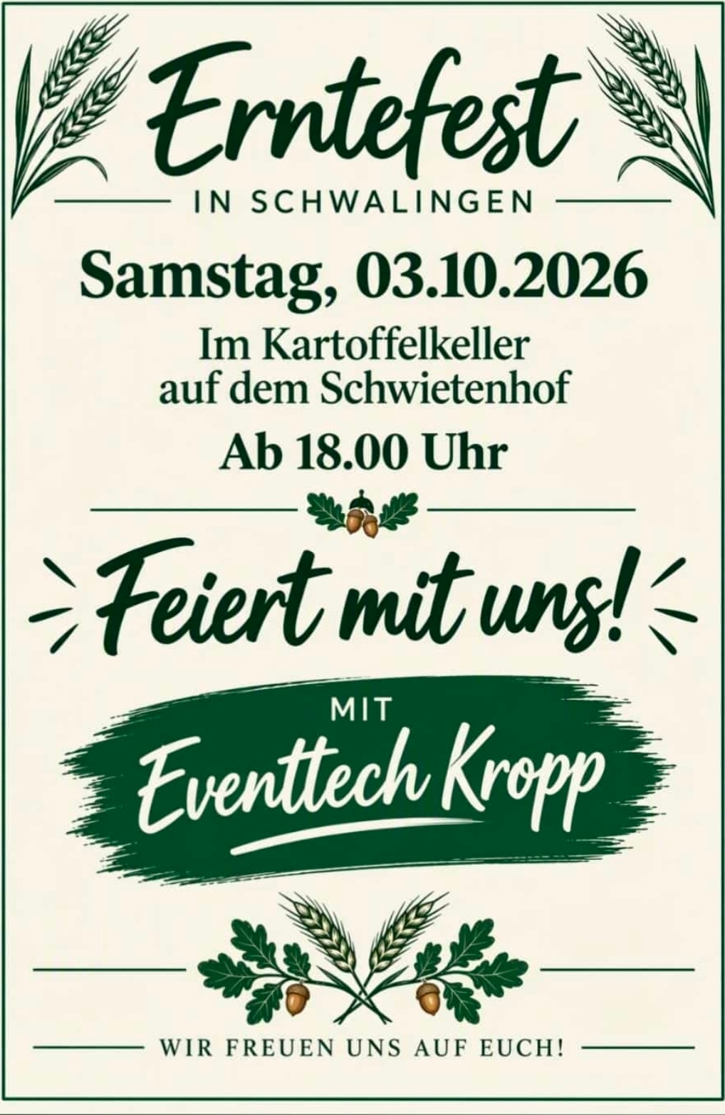 Erntefest Schwalingen 2026 - Plakat